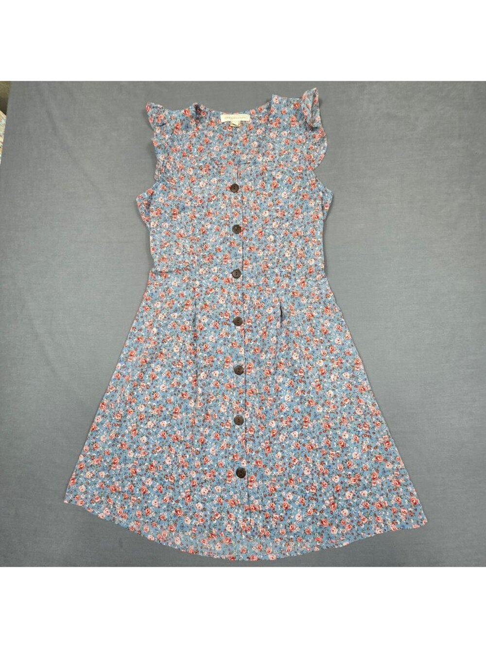 Monteau Los Angeles Floral Button-Front Dress With Ruffle Sleeve Size S